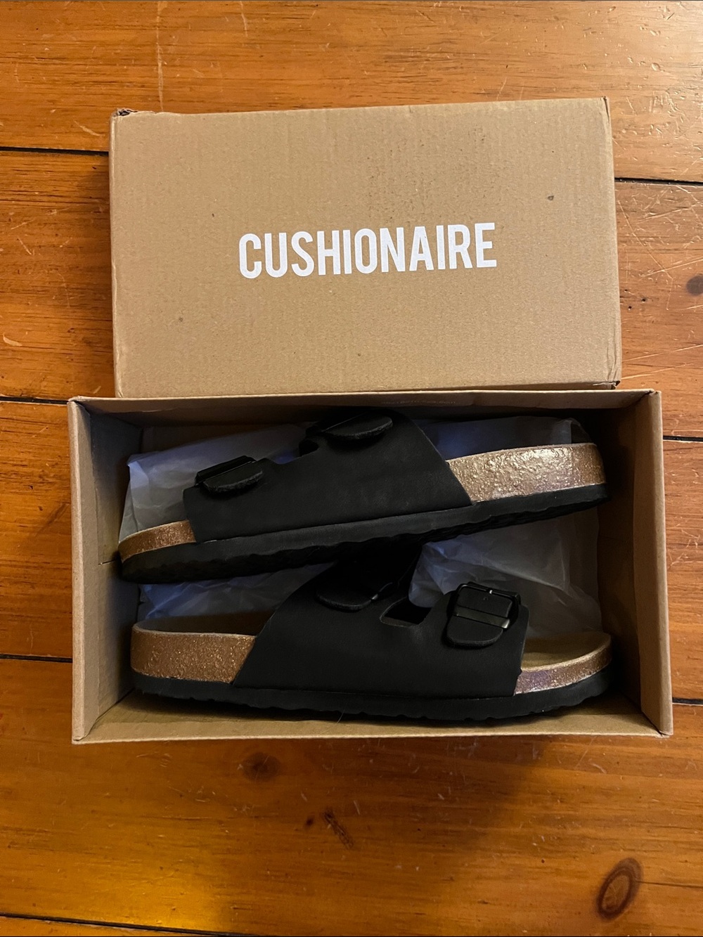 Cushionaire Women’s Black Slide Sandals with Cork Footbed size 8